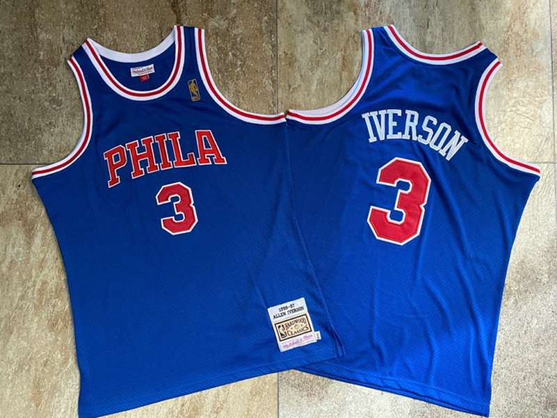 Philadelphia 76ers 1996/97 Blue #3 IVERSON Classics Basketball Jersey (Closely Stitched)