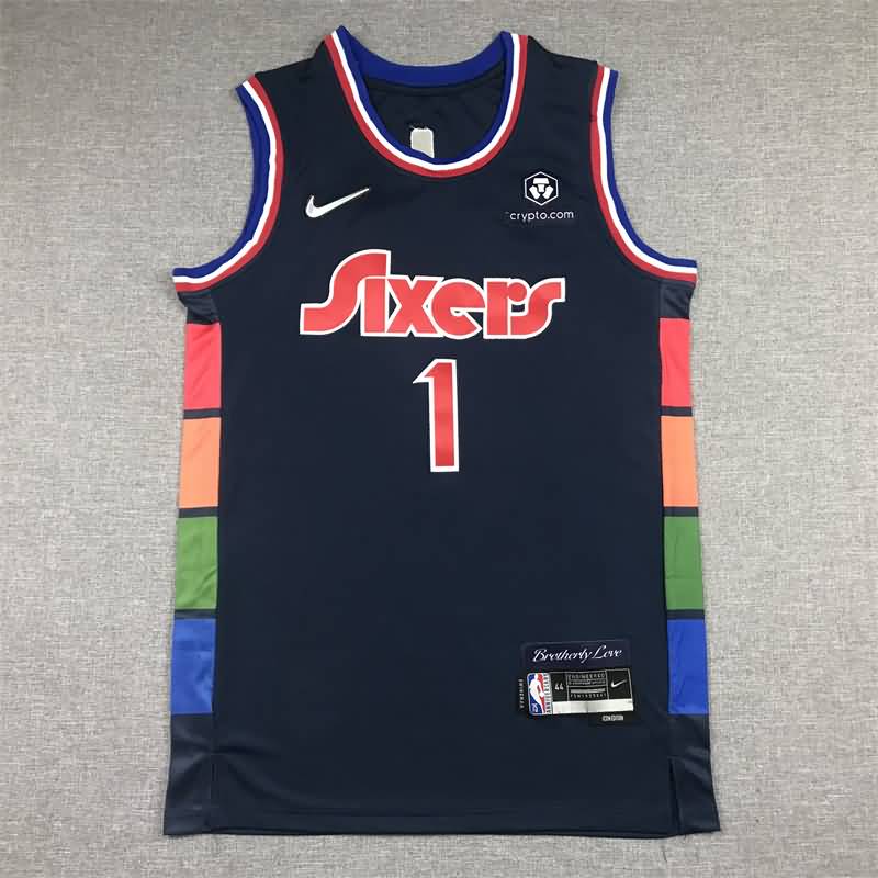 Philadelphia 76ers 21/22 Dark Blue #1 HARDEN City Basketball Jersey (Stitched)