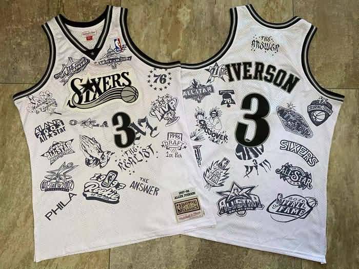 Philadelphia 76ers 1997/98 White #3 IVERSON Classics Basketball Jersey 02 (Closely Stitched)