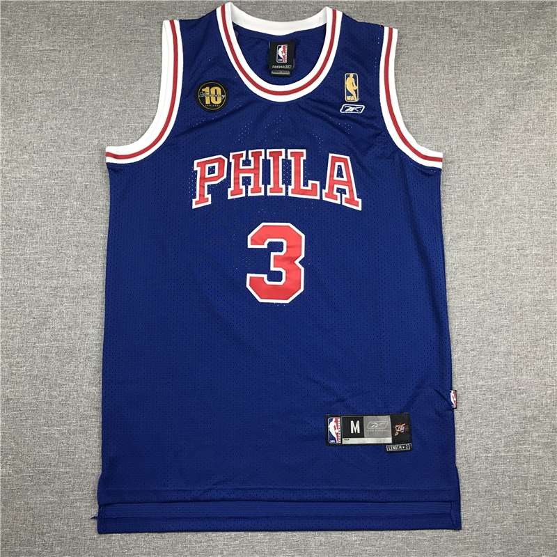 Philadelphia 76ers Blue #3 IVERSON 10th Anniversary Classics Basketball Jersey (Stitched)