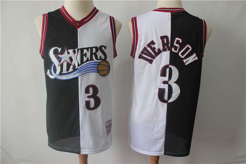 Philadelphia 76ers Black White #3 IVERSON Classics Basketball Jersey (Stitched)