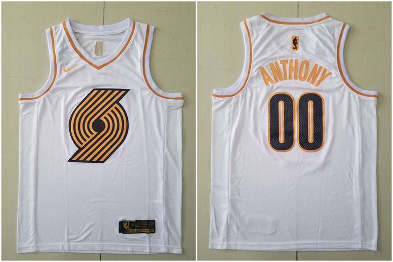 Portland Trail Blazers 2020 White Gold #00 ANTHONY Basketball Jersey (Stitched)