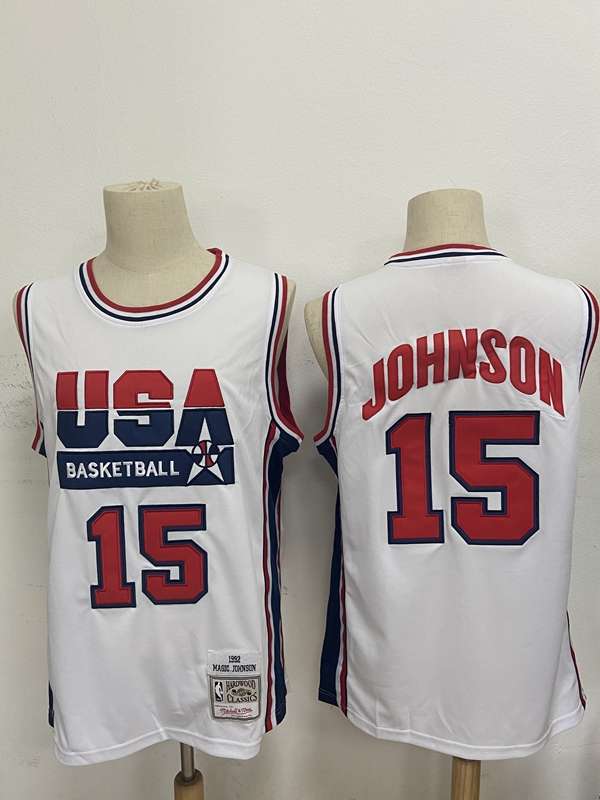 USA 1992 White #15 JOHNSON Classics Basketball Jersey (Stitched)
