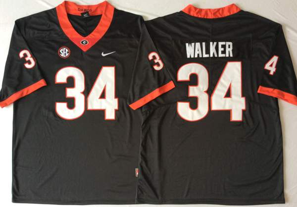 Georgia Bulldogs Black #34 WALKER NCAA Football Jersey