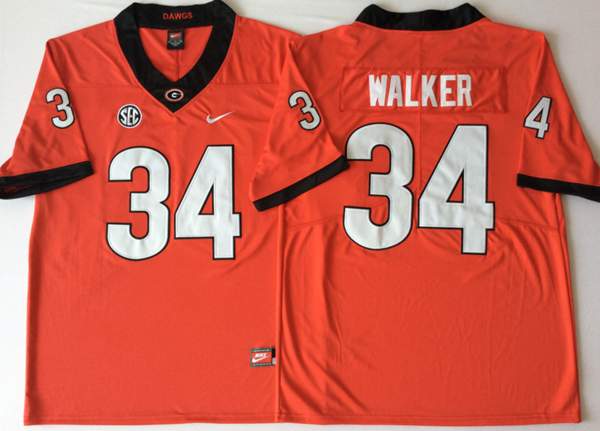 Georgia Bulldogs Orange #34 WALKER NCAA Football Jersey