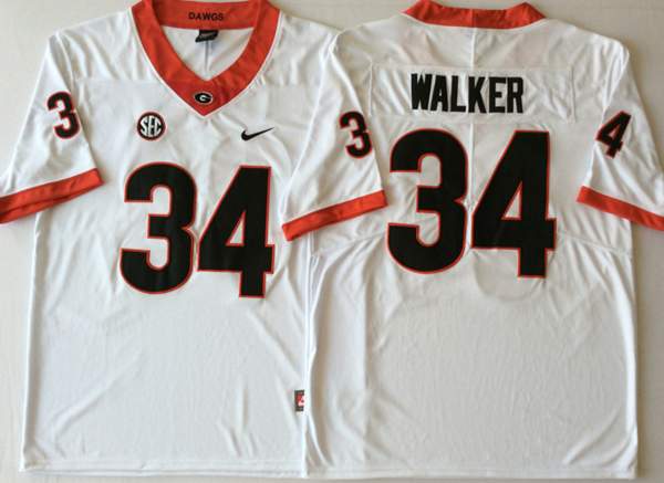 Georgia Bulldogs White #34 WALKER NCAA Football Jersey