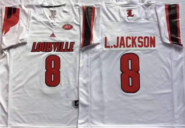Louisville Cardinals White #8 L.JACKSON NCAA Football Jersey