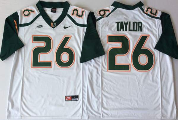 Miami Hurricanes White #26 TAYLOR NCAA Football Jersey