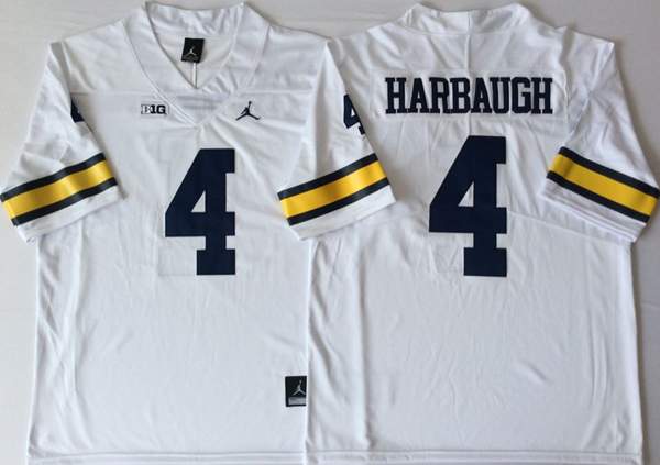 Michigan Wolverines White #4 HARBAUGH NCAA Football Jersey