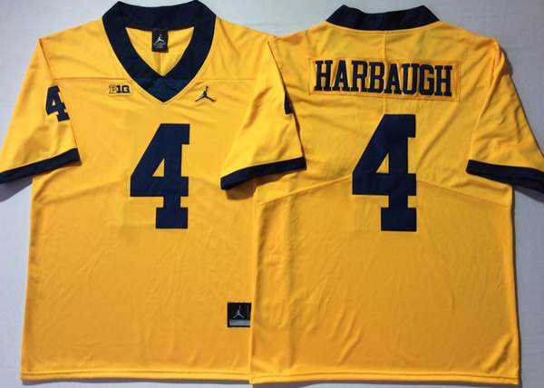 Michigan Wolverines Yellow #4 HARBAUGH NCAA Football Jersey