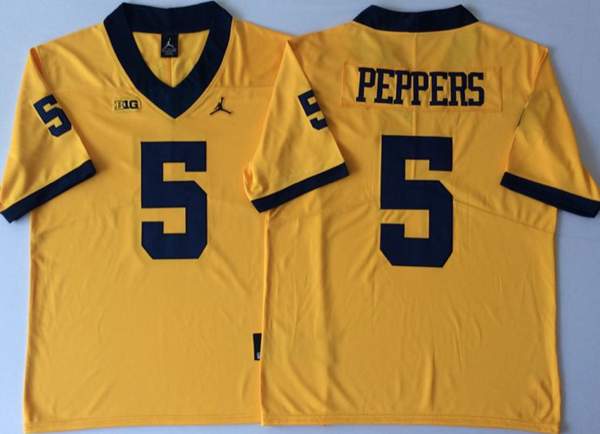 Michigan Wolverines Yellow #5 PEPPERS NCAA Football Jersey