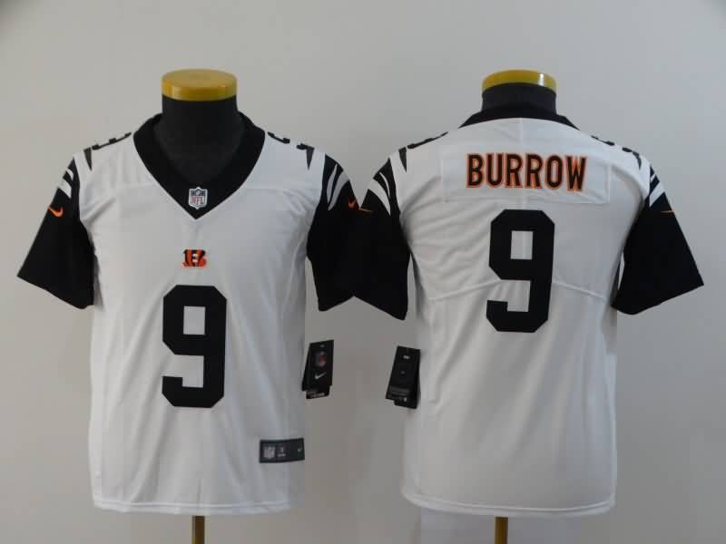 Kids Cincinnati Bengals White #9 BURROW NFL Jersey 02