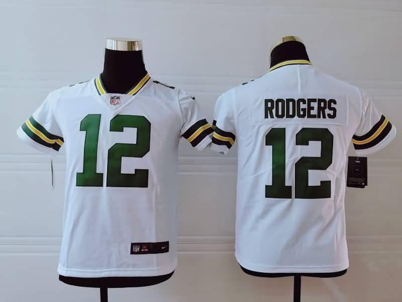 Kids Green Bay Packers White #12 RODGERS NFL Jersey