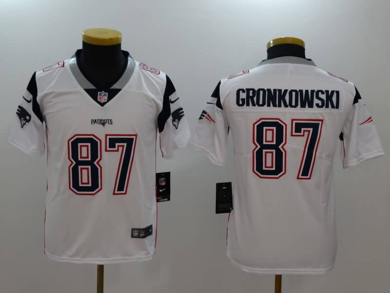 Kids New England Patriots White #87 GRONKOWSKI NFL Jersey