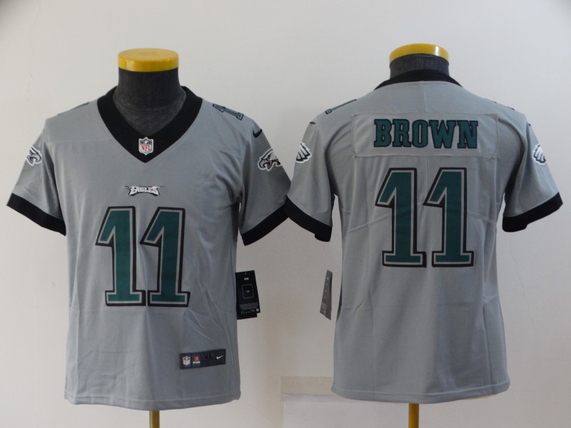 Kids Philadelphia Eagles Grey #11 BROWN Inverted Legend NFL Jersey