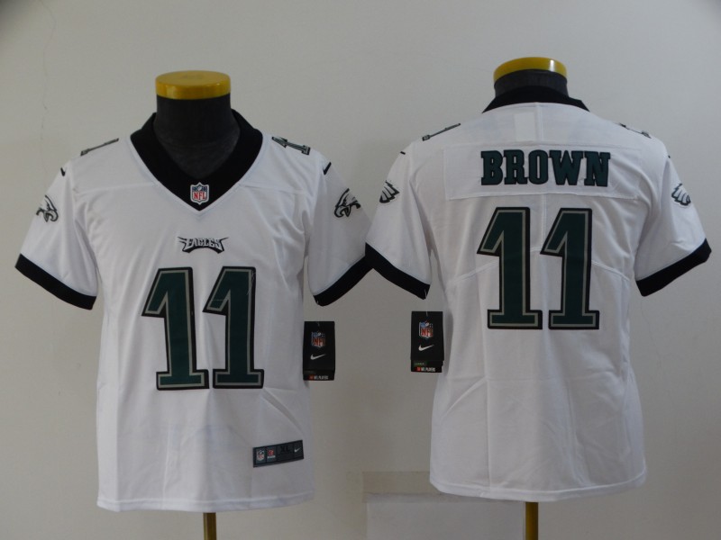 Kids Philadelphia Eagles White #11 BROWN NFL Jersey