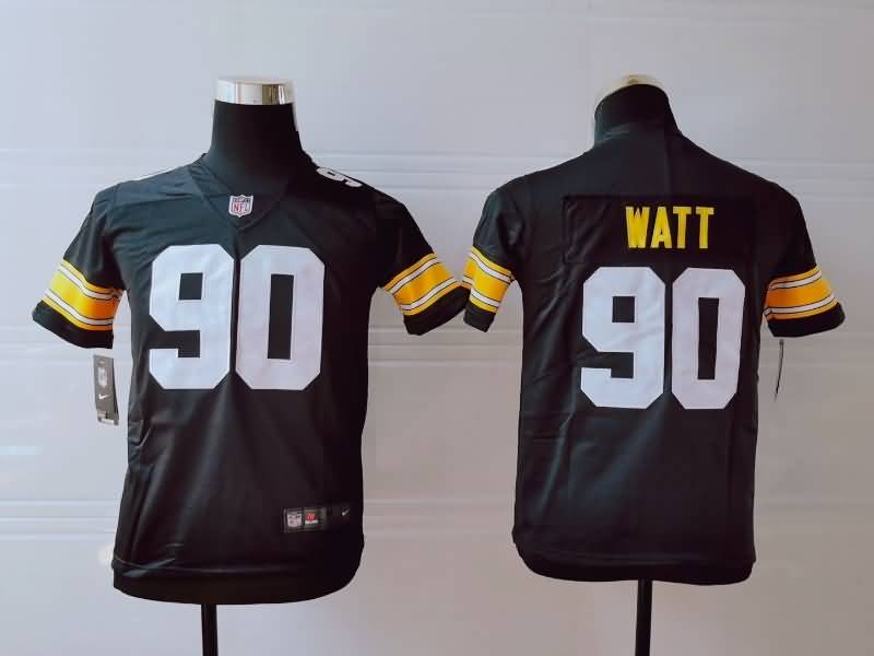 Kids Pittsburgh Steelers Black #90 WATT NFL Jersey 02