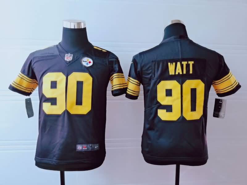 Kids Pittsburgh Steelers Black #90 WATT NFL Jersey 03