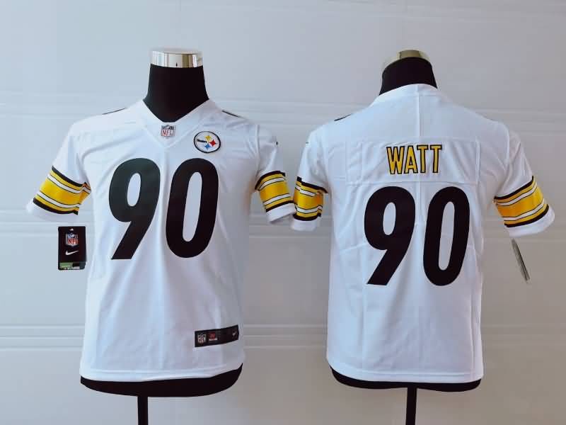 Kids Pittsburgh Steelers White #90 WATT NFL Jersey