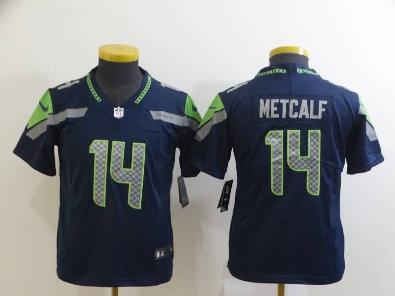 Kids Seattle Seahawks Dark Blue #14 METCALF NFL Jersey