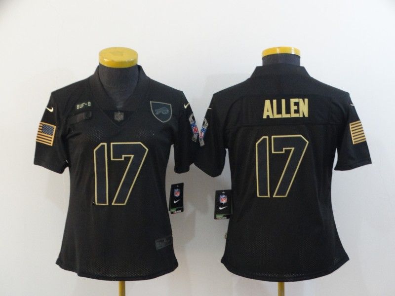 Buffalo Bills #17 ALLEN Black Gold Salute To Service Women NFL Jersey