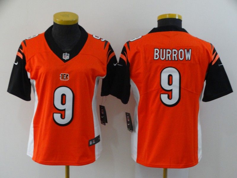 Cincinnati Bengals #9 BURROW Orange Women NFL Jersey