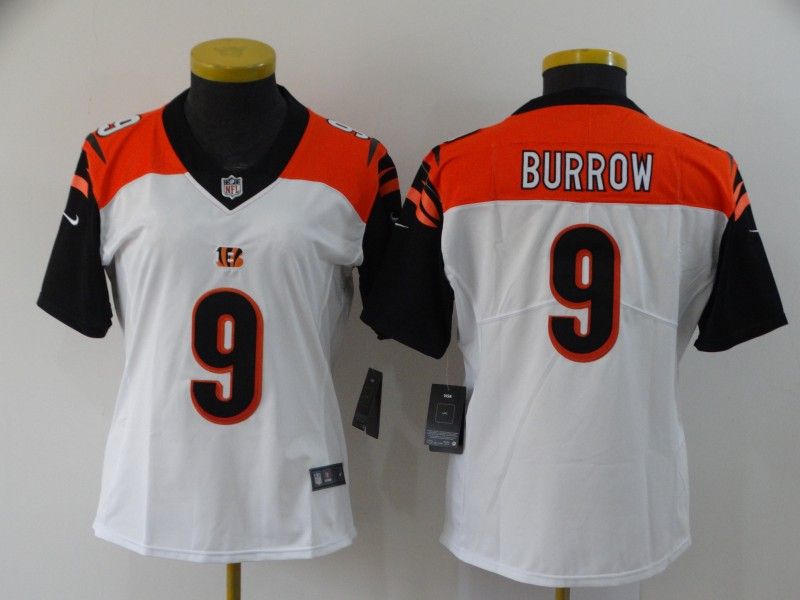 Cincinnati Bengals #9 BURROW White Women NFL Jersey