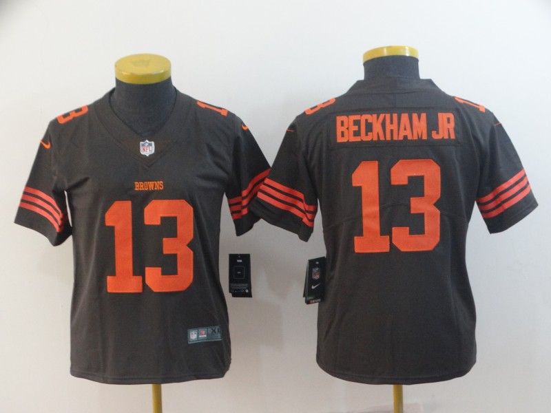 Cleveland Browns #13 BECKHAM JR Brown Women NFL Jersey 02