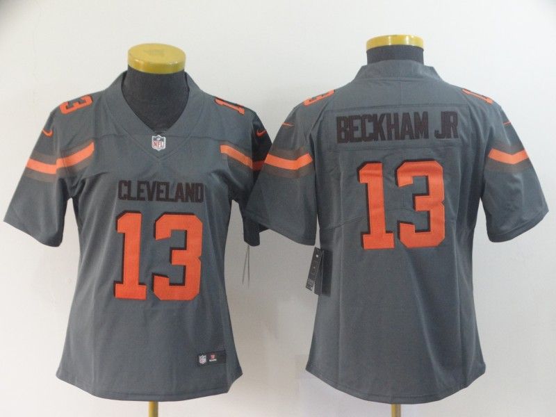 Cleveland Browns #13 BECKHAM JR Grey Inverted Legend Women NFL Jersey