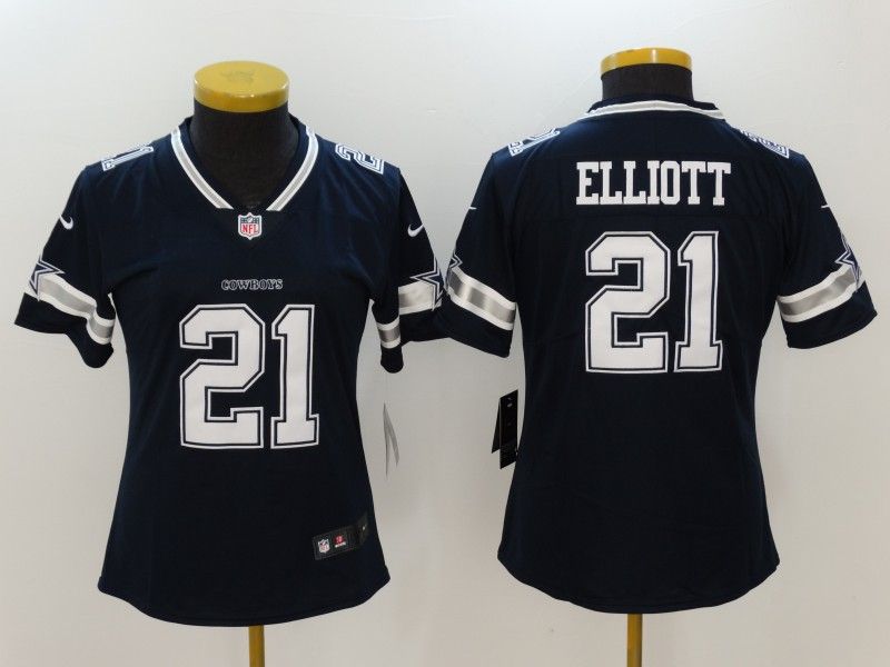 Dallas Cowboys #21 ELLIOTT Dark Blue Women NFL Jersey 02