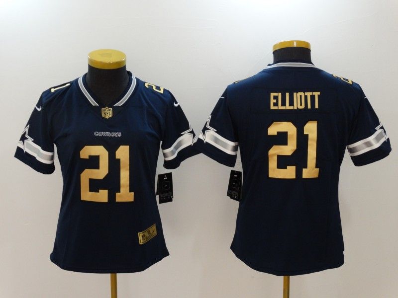 Dallas Cowboys #21 ELLIOTT Dark Blue Women NFL Jersey 04