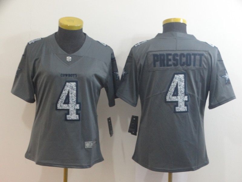 Dallas Cowboys #4 PRESCOTT Grey Fashion Women NFL Jersey