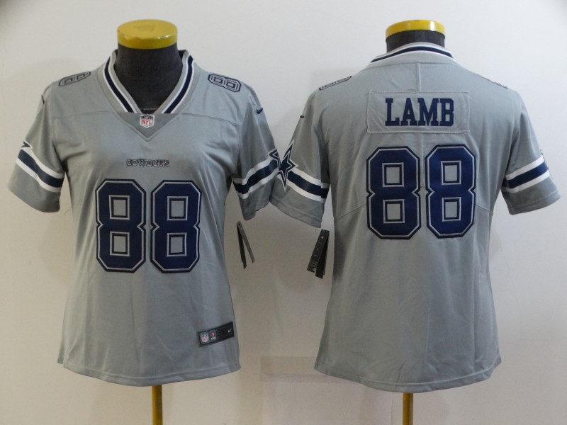 Dallas Cowboys Grey #88 LAMB Inverted Legend Women NFL Jersey