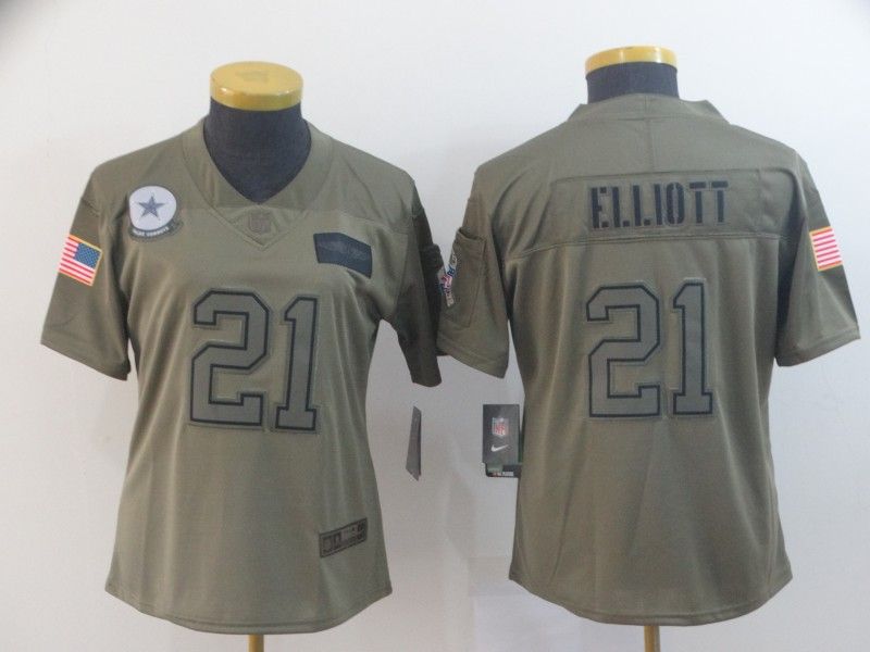 Dallas Cowboys #21 ELLIOTT Olive Salute To Service Women NFL Jersey