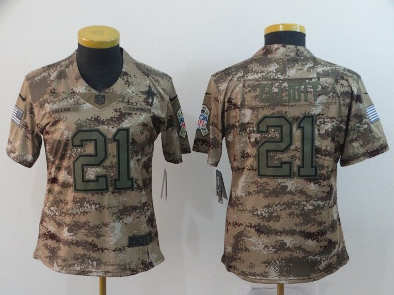 Dallas Cowboys #21 ELLIOTT Olive Salute To Service Women NFL Jersey 02