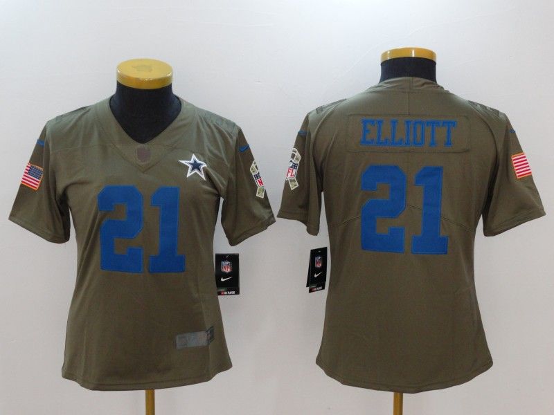 Dallas Cowboys #21 ELLIOTT Olive Salute To Service Women NFL Jersey 03