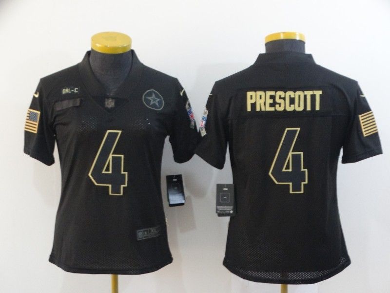 Dallas Cowboys #4 PRESCOTT Black Gold Salute To Service Women NFL Jersey