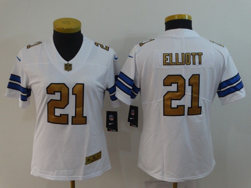 Dallas Cowboys #21 ELLIOTT White Women NFL Jersey