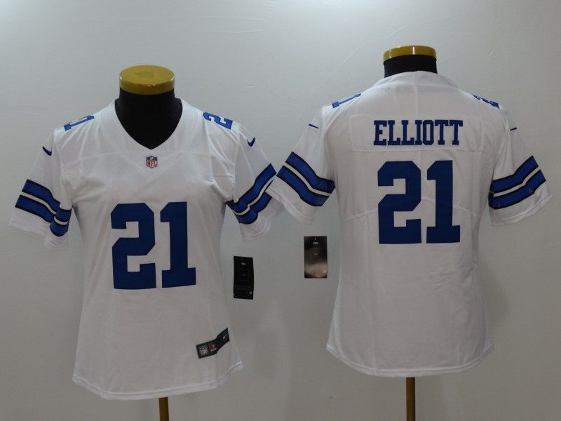 Dallas Cowboys #21 ELLIOTT White Women NFL Jersey 03
