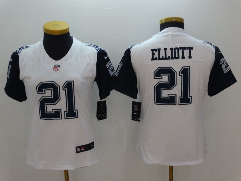 Dallas Cowboys #21 ELLIOTT White Women NFL Jersey 04