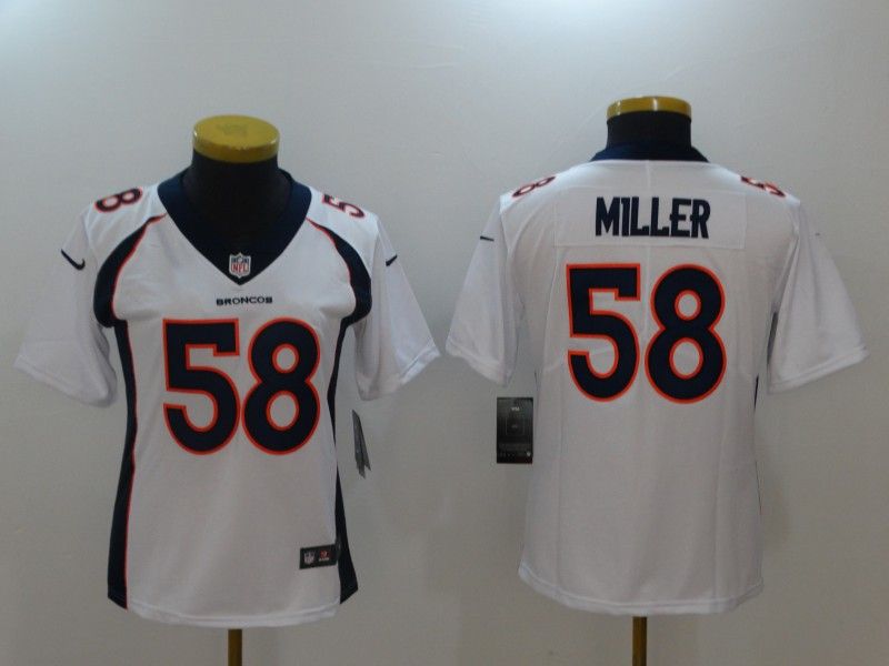 Denver Broncos #58 MILLER White Women NFL Jersey