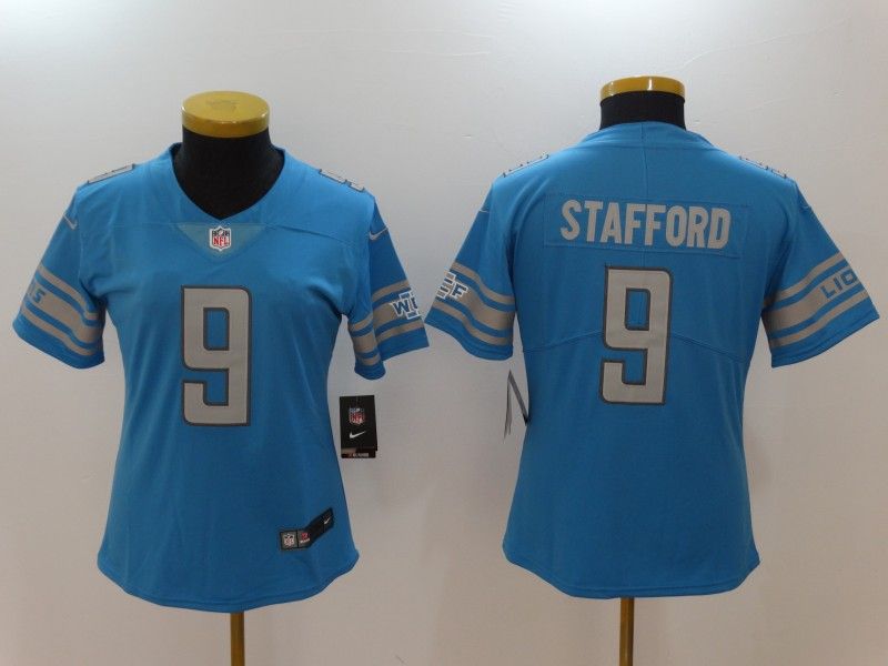 Detroit Lions #9 STAFFORD Blue Women NFL Jersey