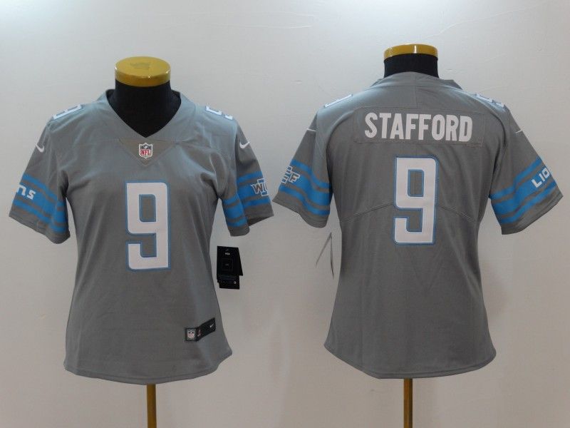 Detroit Lions #9 STAFFORD Grey Women NFL Jersey