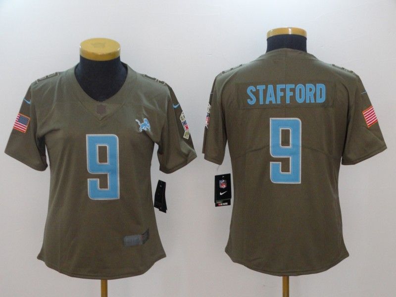 Detroit Lions #9 STAFFORD Olive Salute To Service Women NFL Jersey