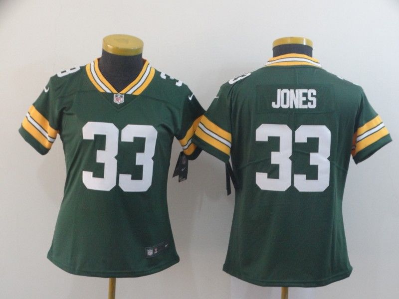 Green Bay Packers #33 JONES Green Women NFL Jersey