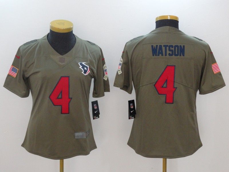 Houston Texans #4 WATSON Olive Salute To Service Women NFL Jersey