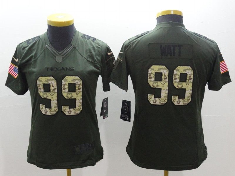 Houston Texans #99 WATT Olive Salute To Service Women NFL Jersey 02