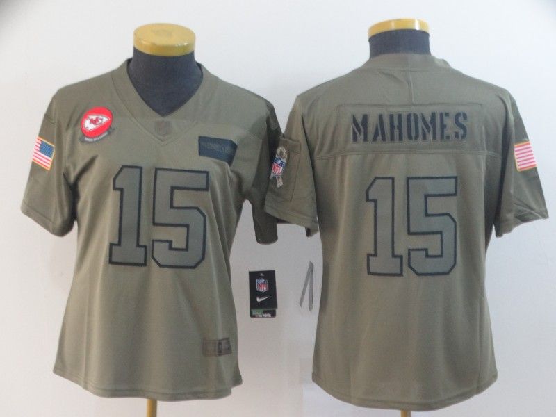 Kansas City Chiefs #15 MAHOMES Olive Salute To Service Women NFL Jersey