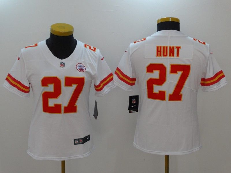 Kansas City Chiefs #27 HUNT White Women NFL Jersey