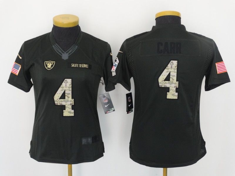 Las Vegas Raiders #4 CARR Olive Salute To Service Women NFL Jersey 02